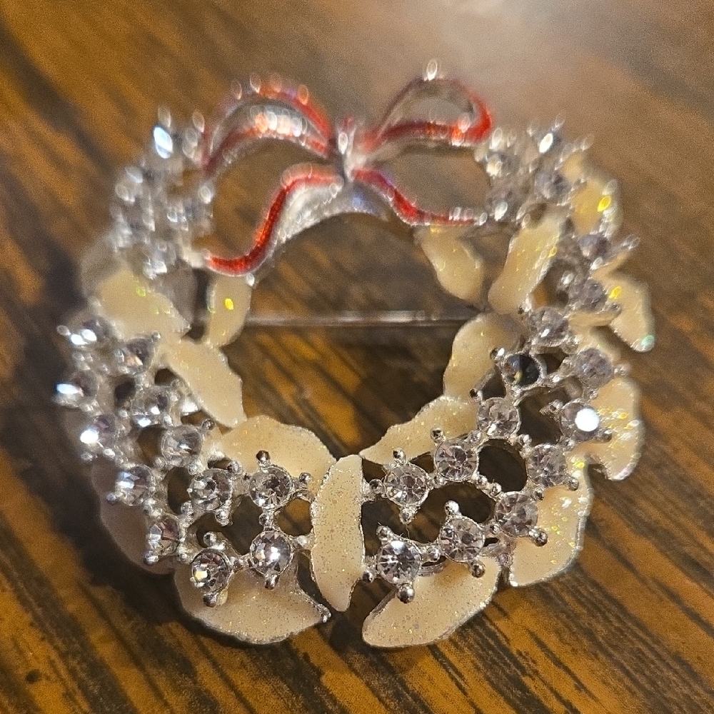 Elegant Silver and Red Crystal Brooch